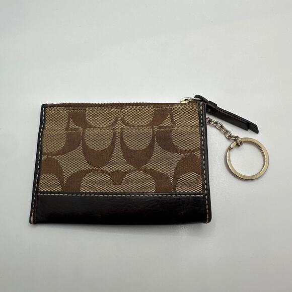 COACH Brown Signature Canvas Coin purse with Keychain - Picture 2 of 5